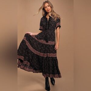 Free People Black Floral Tiered Maxi Dress (S)